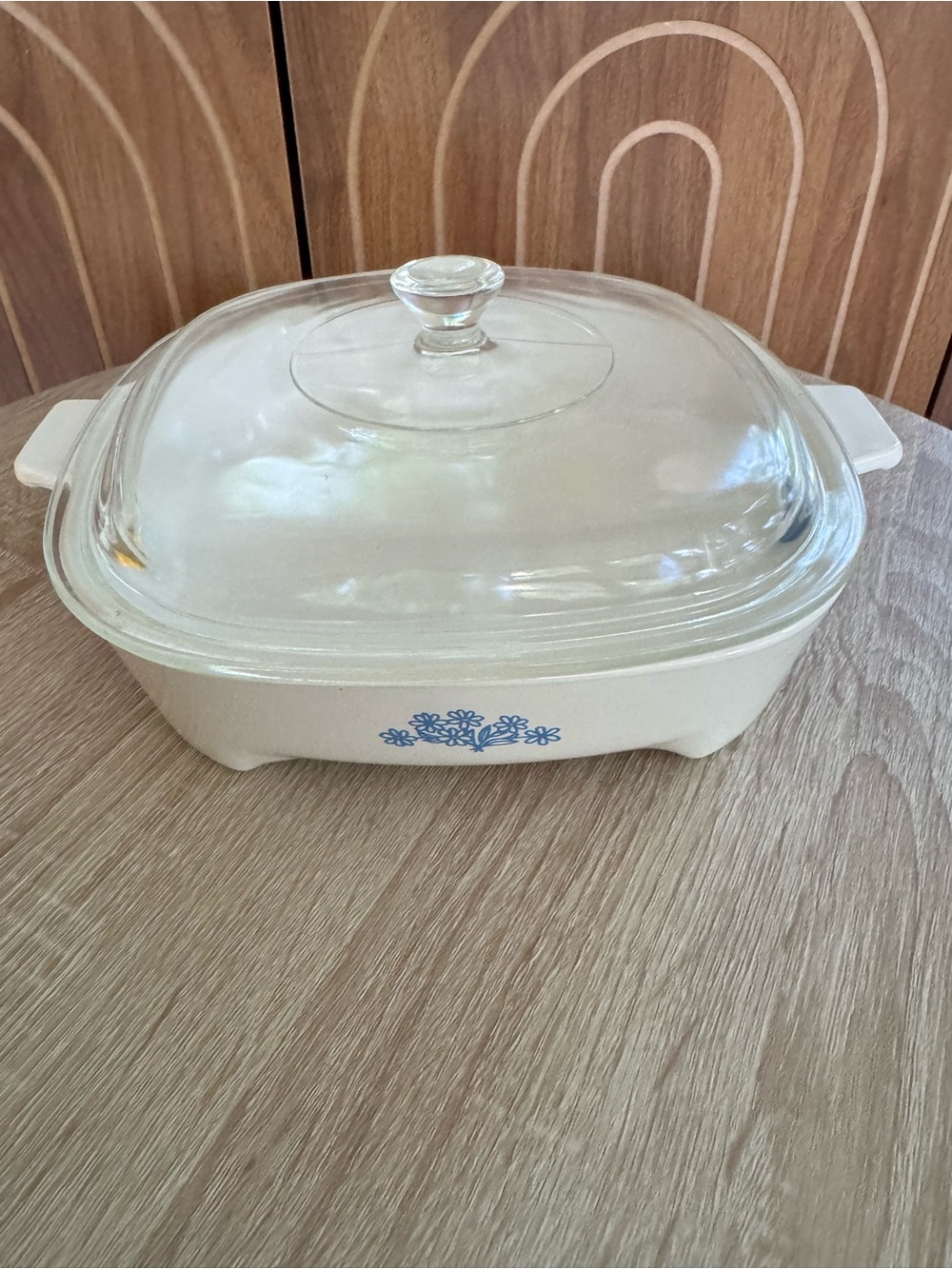 Corningware Casserole with Blue Floral Pattern and Glass Lid